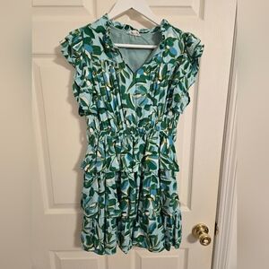&Merci Floral Green And White Ruffle Dress Size Small